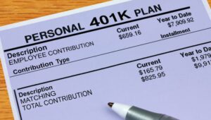 A person reviewing their most recent 401k plan contribution record.