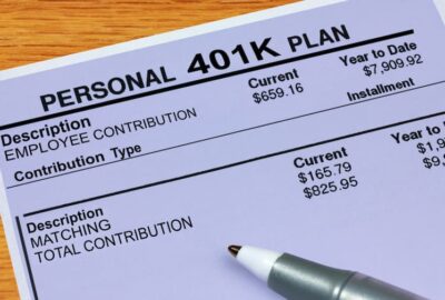 A person reviewing their most recent 401k plan contribution record.