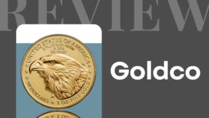 Goldco Review banner with American Eagle gold coin