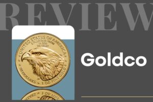 Goldco Review banner with American Eagle gold coin