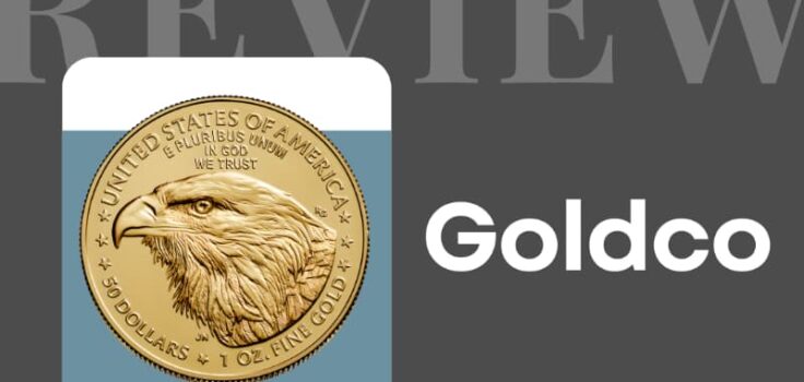 Goldco Review banner with American Eagle gold coin