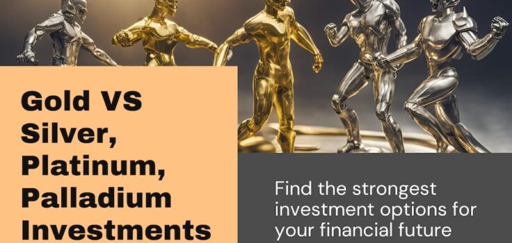 Gold Vs Silver Platinum Palladium Investments with precious metal robots fighting in the background.